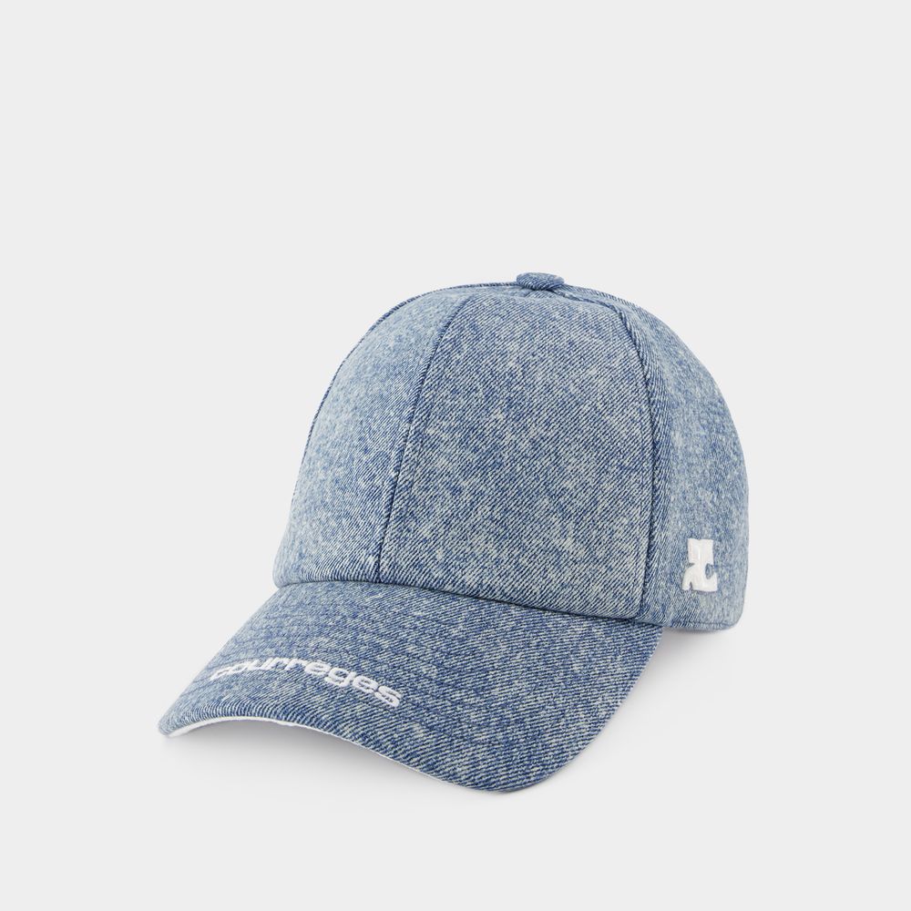 COURRÈGES DIRTY BLUE DENIM SHELL  HAT - COURRÈGES - BLUE - COTTON