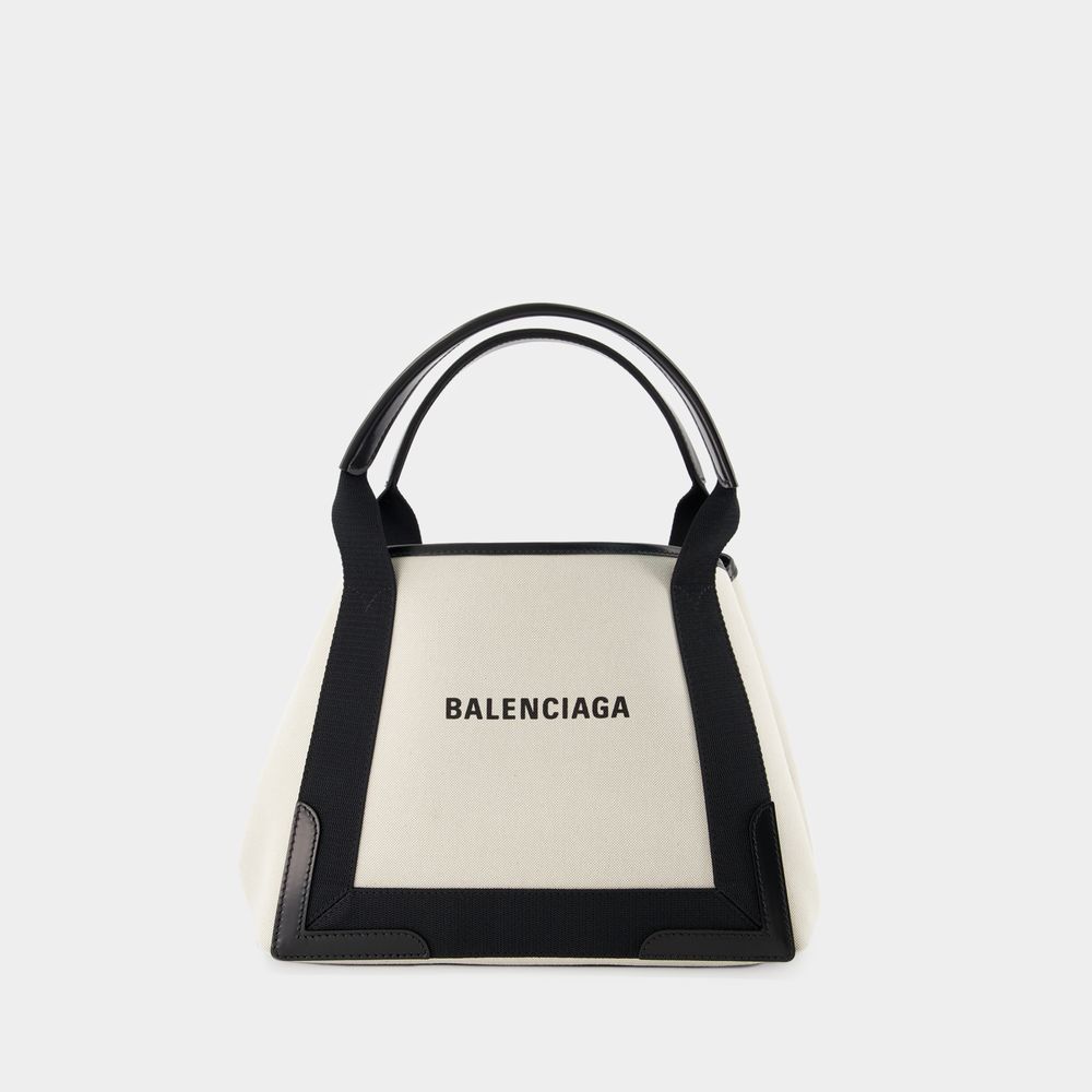 BALENCIAGA NAVY CABAS S BAG - BALENCIAGA -  NATURAL/ BLACK - CANVA 