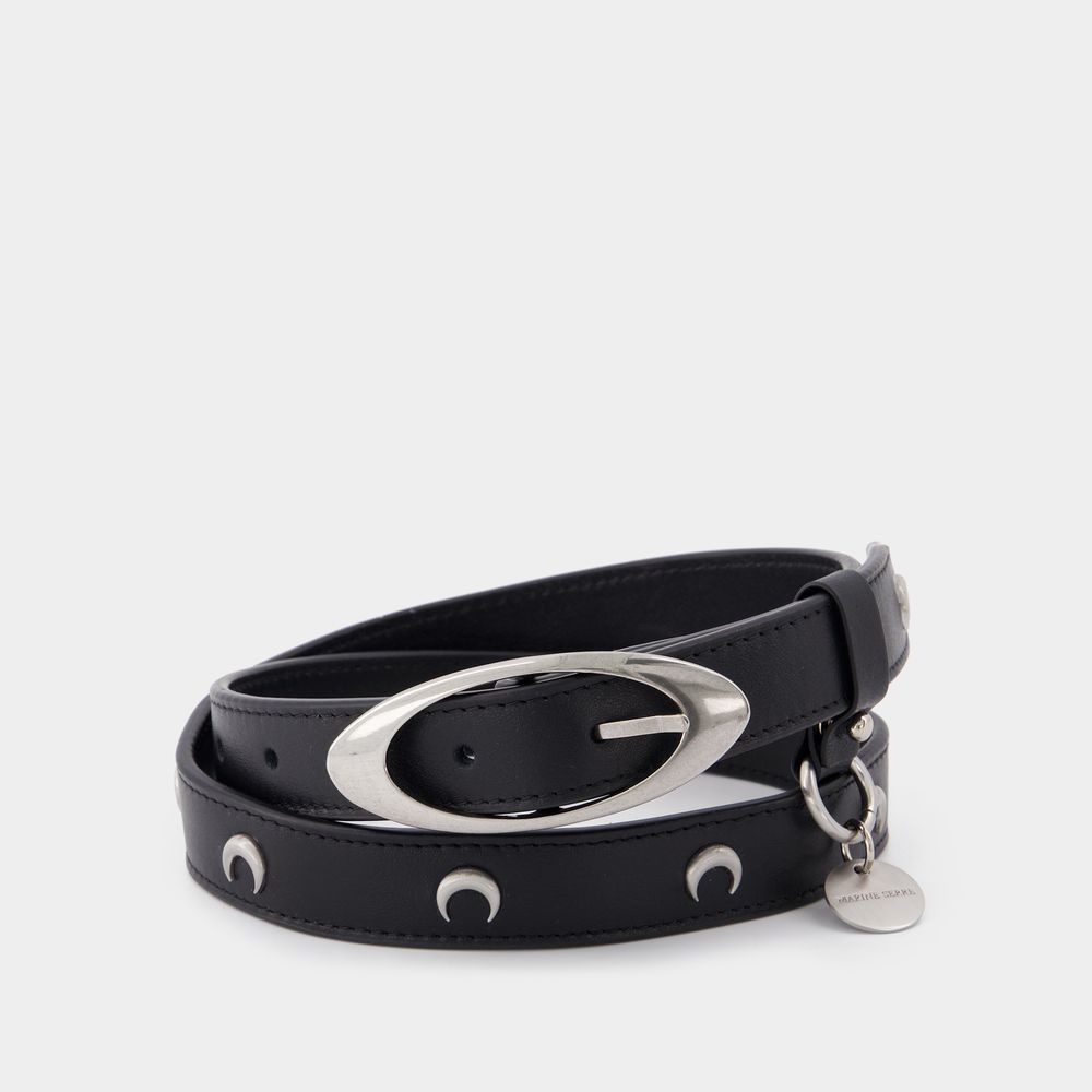Marine Serre Black Crescent Moon Stud Leather Belt | ModeSens
