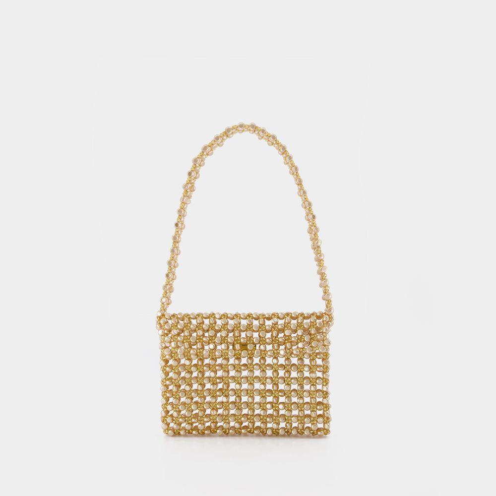 Vanina Beaded Sable Nacré Clutch Bag In Gold