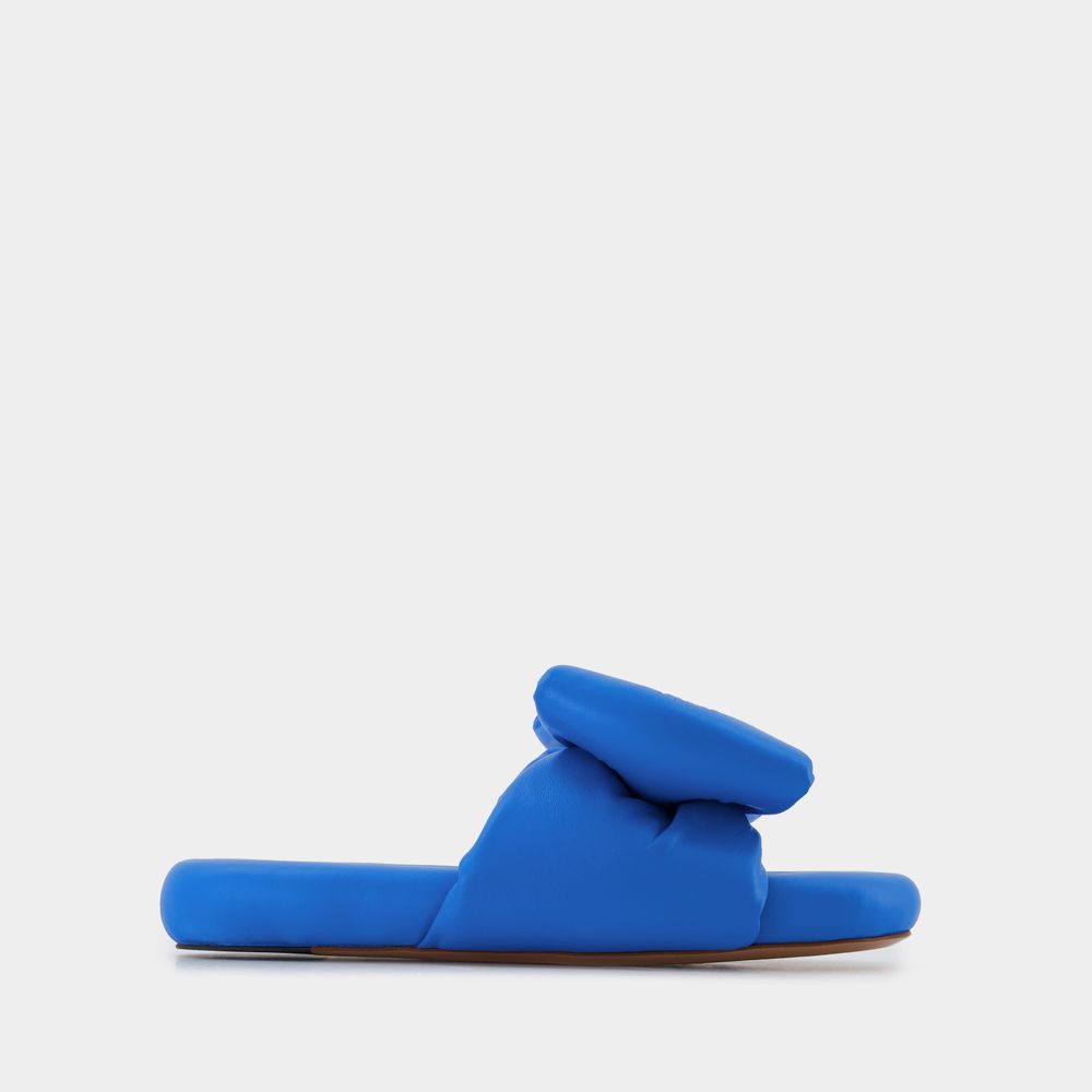 Off-white Bow Padded Slides - Off White - Blue - Leather