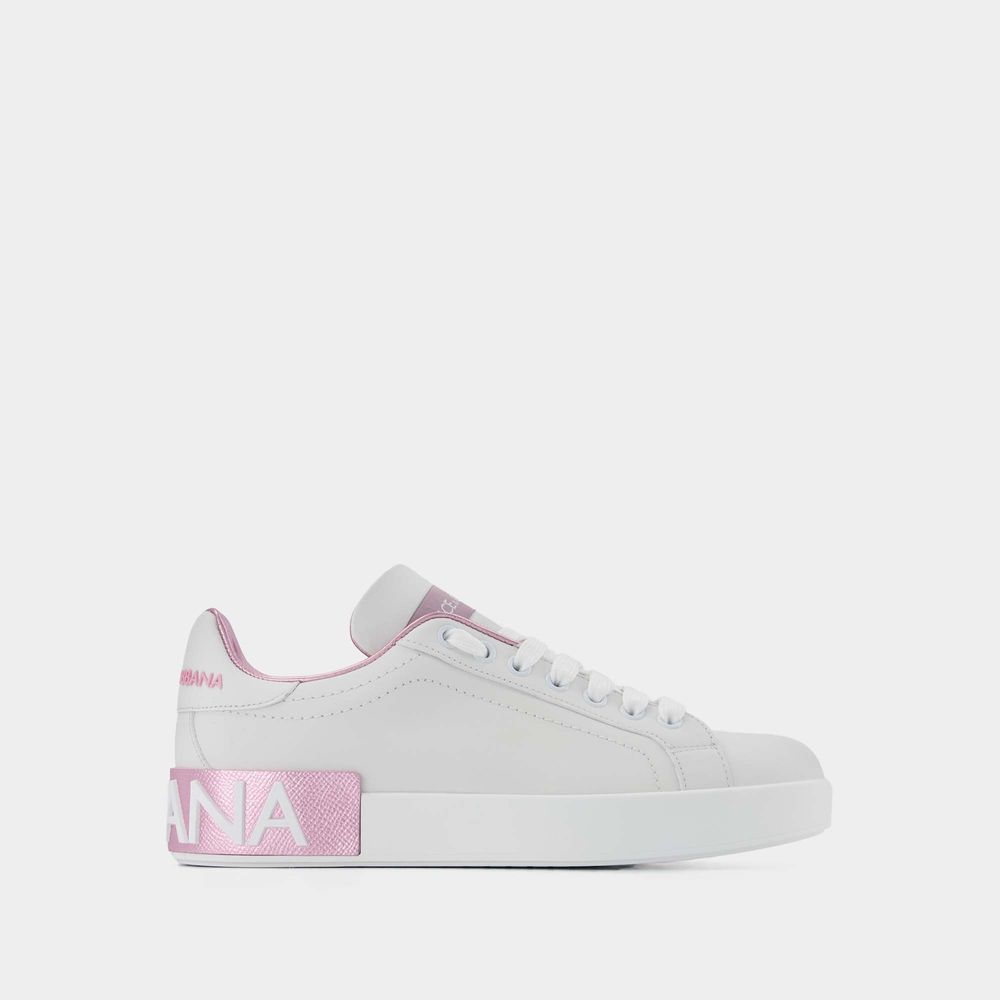 Shop Dolce & Gabbana Portofino Sneakers -  - White/pink - Leather