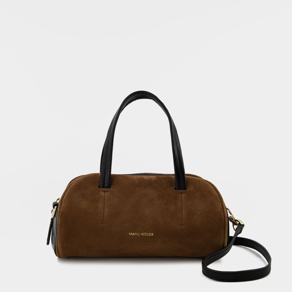MANU ATELIER HOURGLASS BOWLING BAG - MANU ATELIER - MOCHA/BLACK - LEATHER