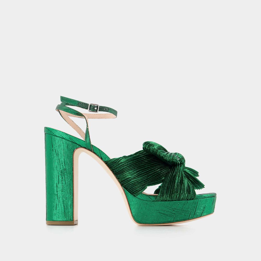 Loeffler Randall Natalia Pleated Knot Platform Sandals In Green