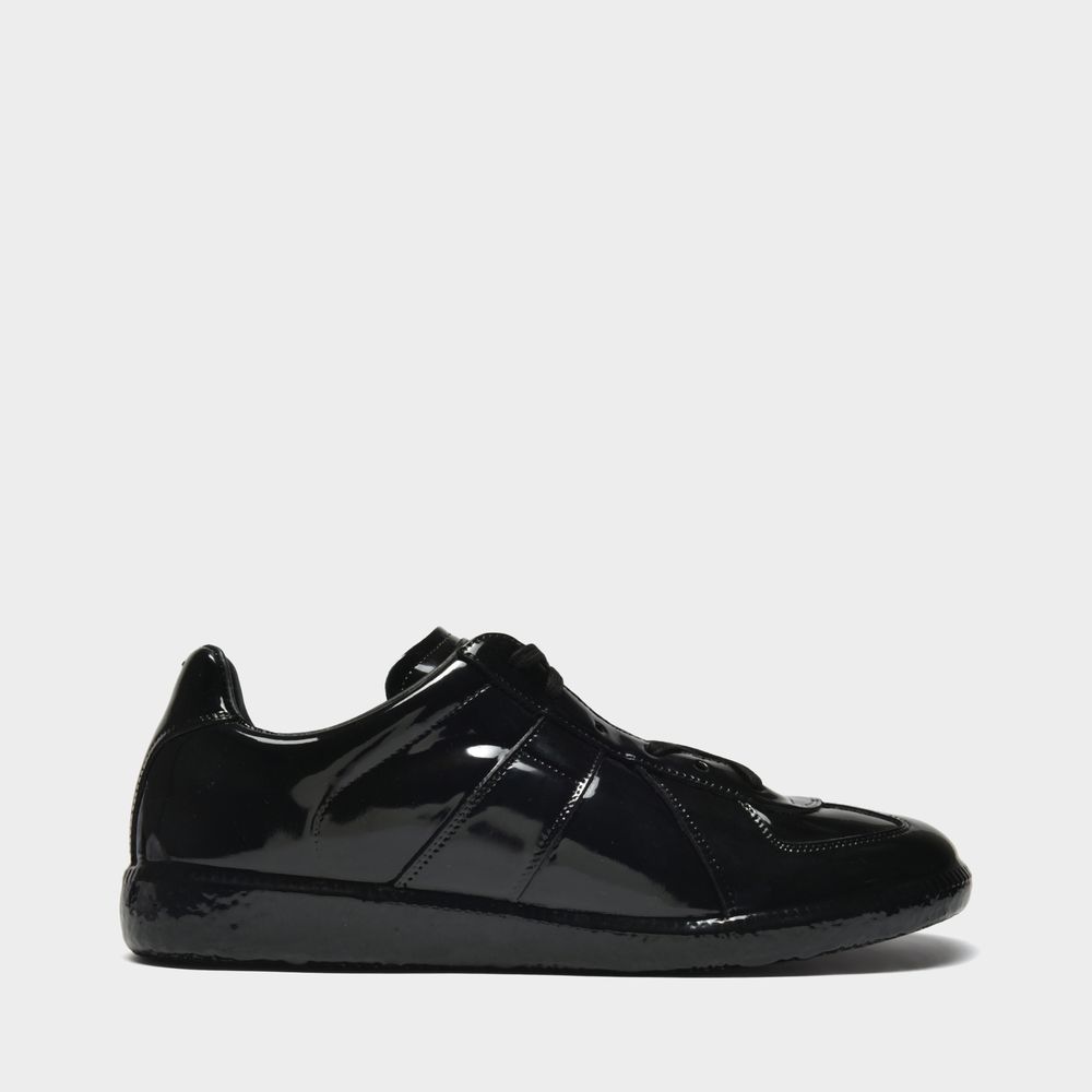 Maison Margiela Replica Patent Leather Low-top Sneakers In Black | ModeSens