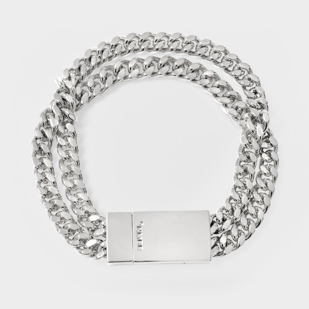 Bracelet Double Chain Magnet en Laiton Plaqué Argent