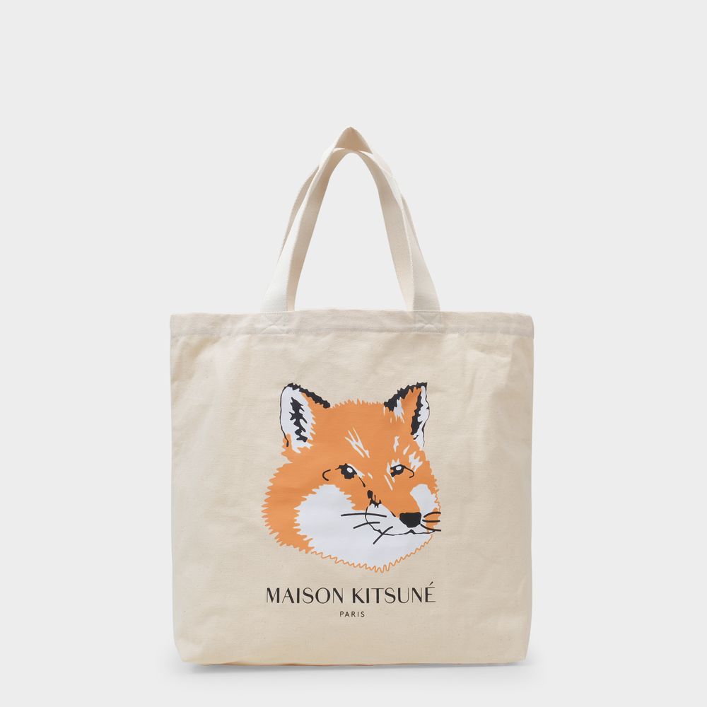 Maison Kitsuné Fox Head Tote-bag In Beige | ModeSens