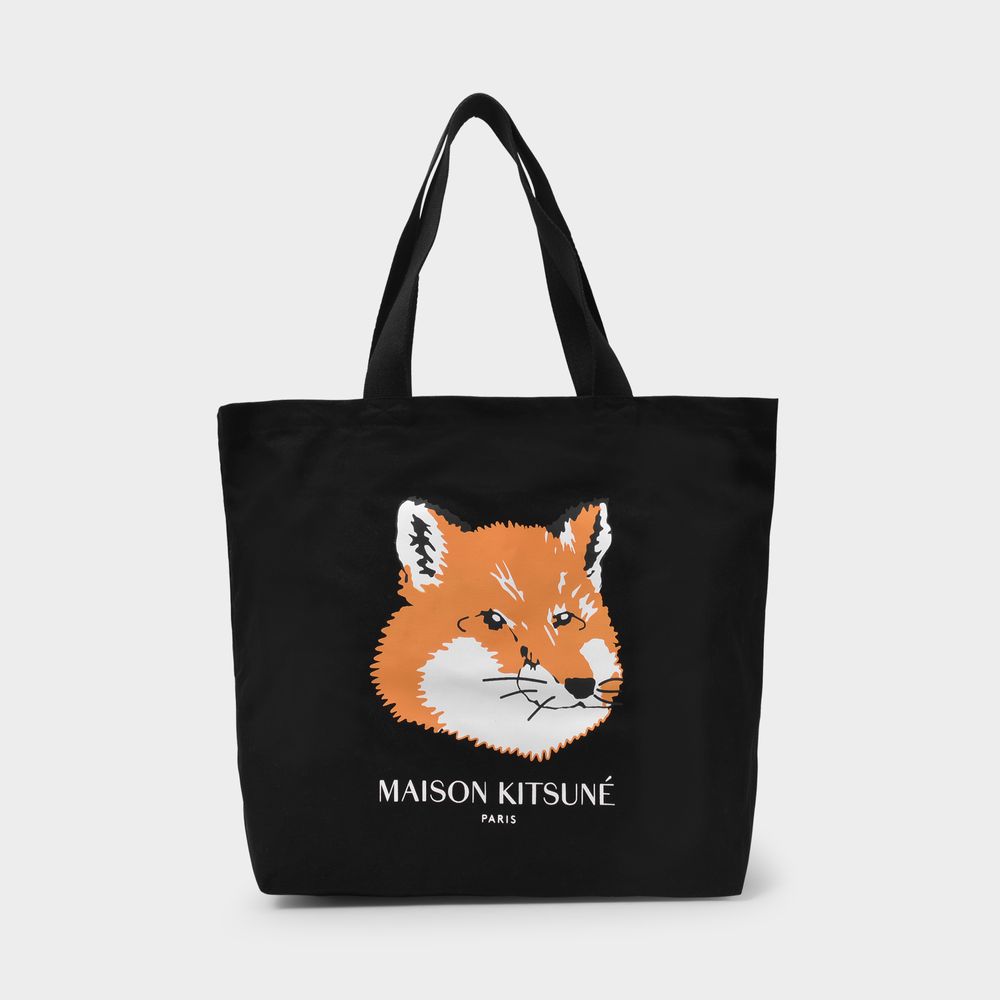Maison Kitsuné Signature Fox-print Tote Bag In Black