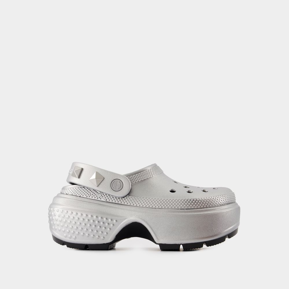 Crocs Stomp Metallic Clog With Studs In Silver