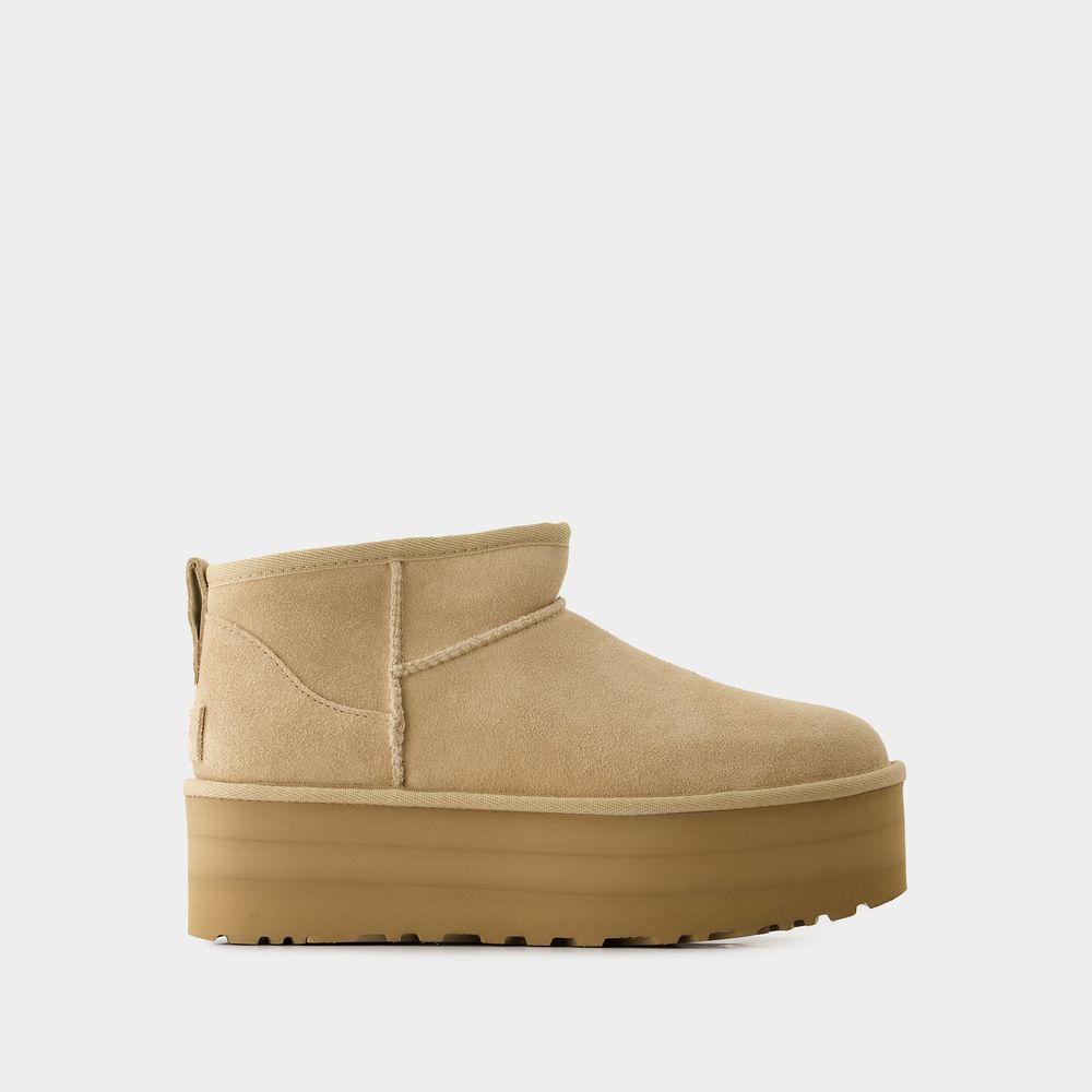 Shop Ugg W Classic Ultra Mini Platform Ankle Boots -  - Leather - Sand In Brown
