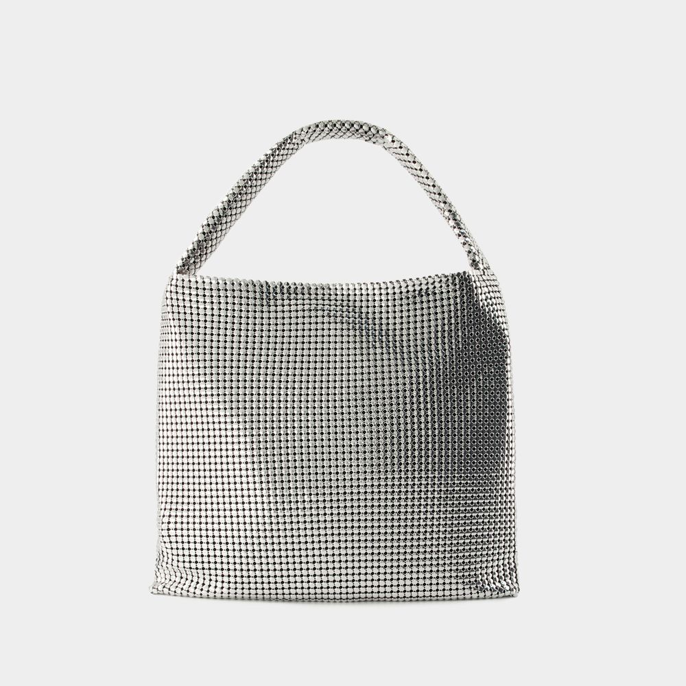 Shop Rabanne Pixel Tote Bag - Paco  - Aluminum - Silver