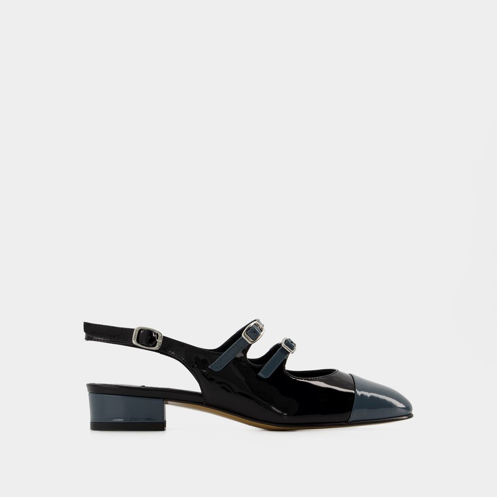 Carel Abricot Bicolor Patent Mary Jane Slingback Flats In Black