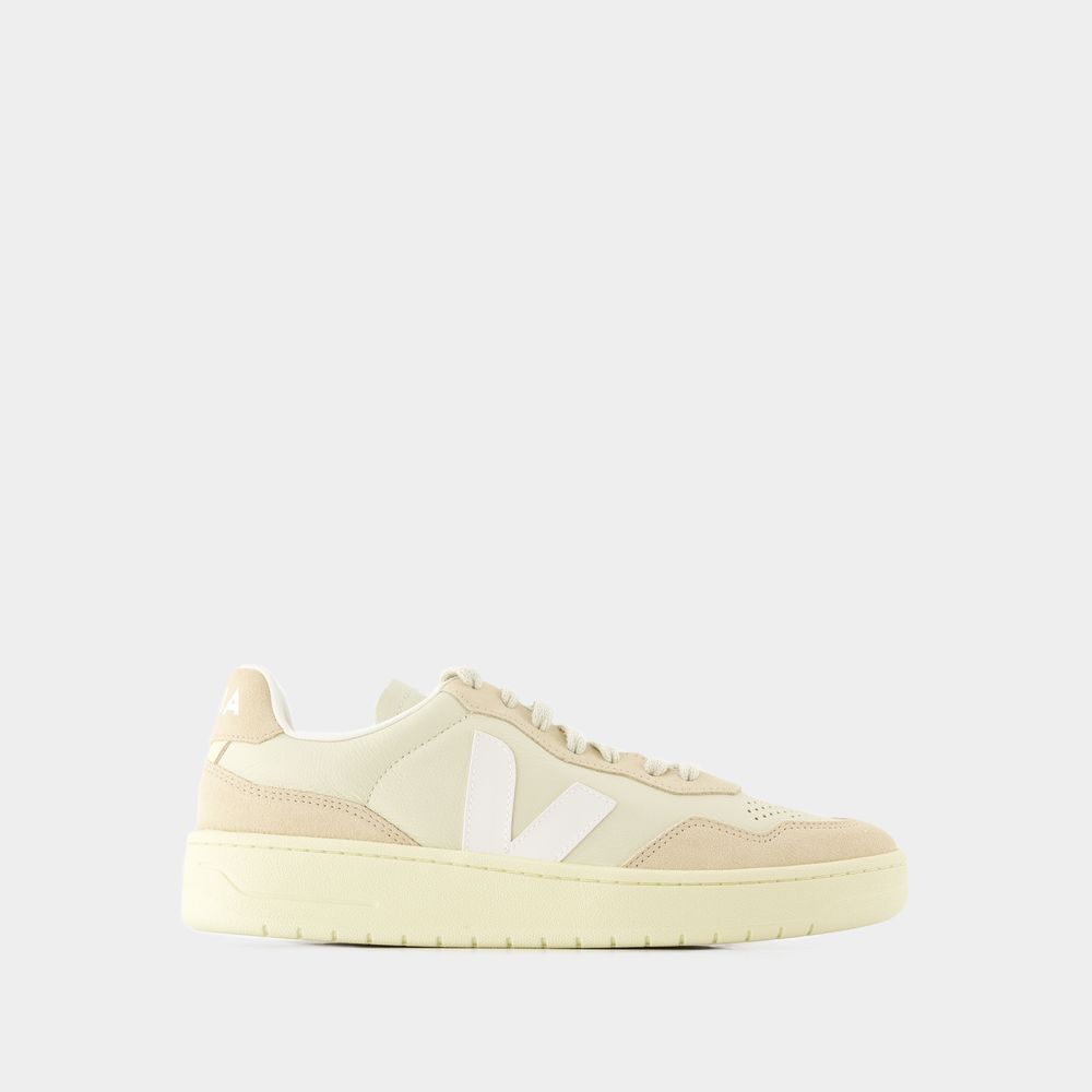 Veja V-90 Low-top Leather Sneakers In Beige