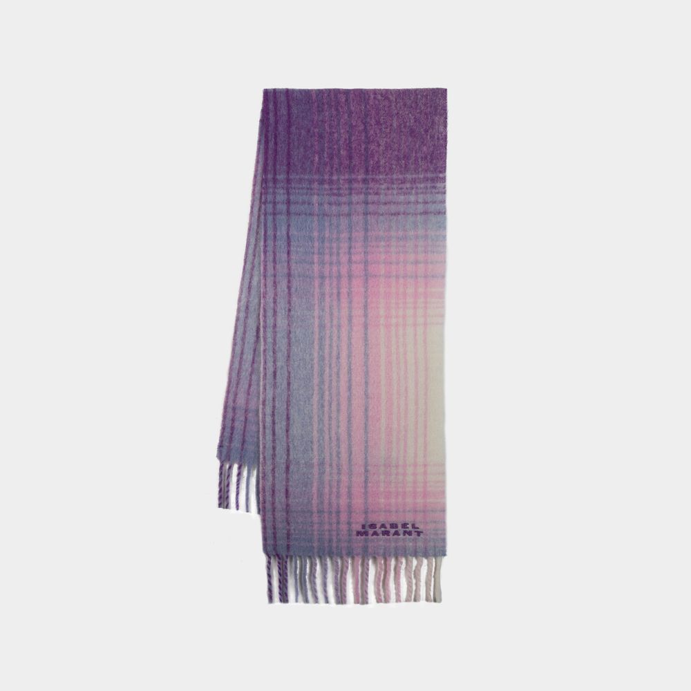 Isabel Marant Logo Embroidered Fringed-edge Scarf In Purple