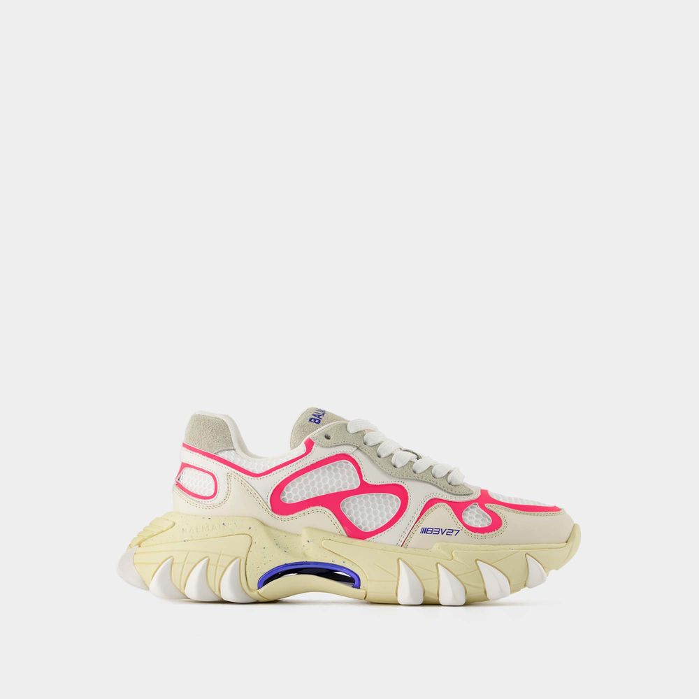 Shop Balmain B-east Sneakers -  - White/bright Pink - Leather In Multicoloured