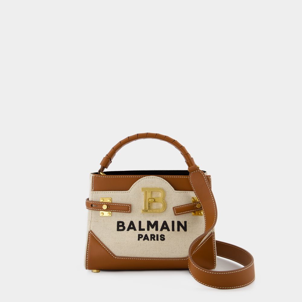 Shop Balmain Bbuzz 22 Shoulder Bag -  - Canvas - Beige