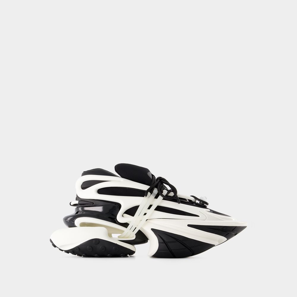Shop Balmain Unicorn Sneakers -  - Leather - Black/ White
