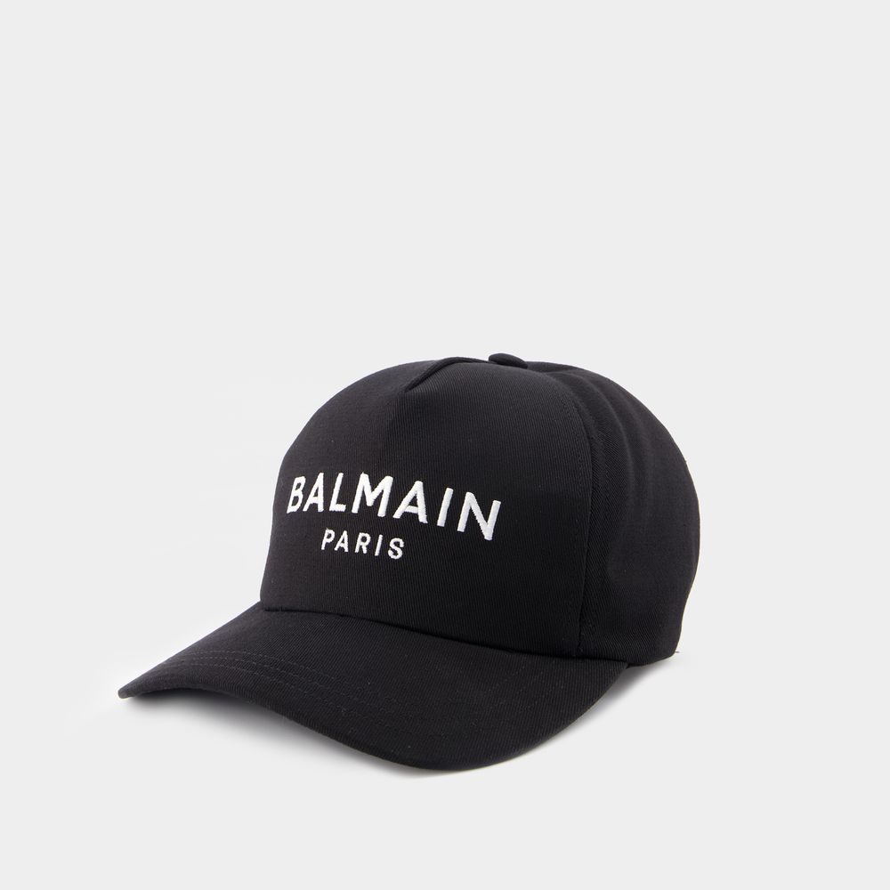 Shop Balmain Embroidery Cap -  - Cotton - Black/white