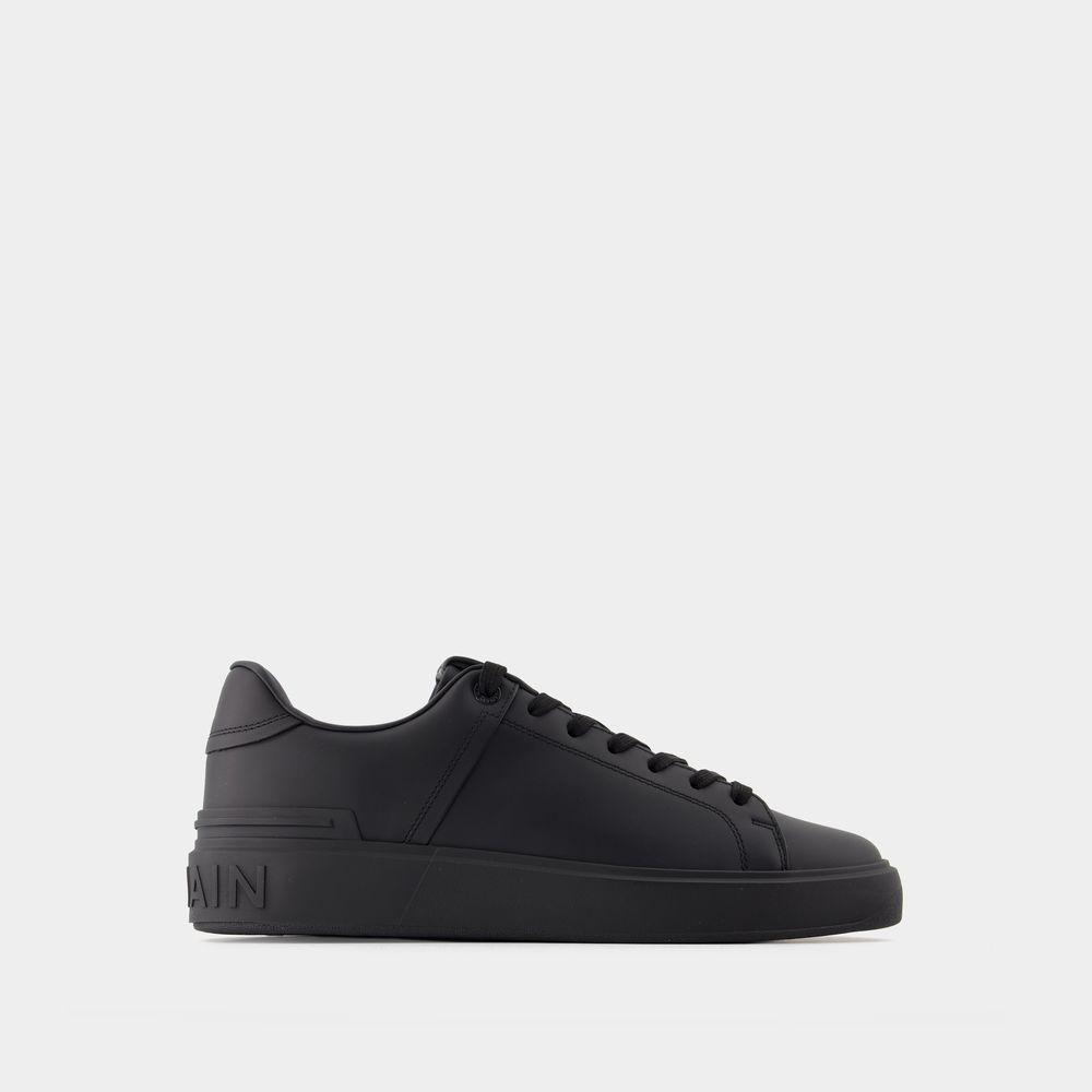 Balmain B-court Sneakers In Black Leather In 0pa Noir