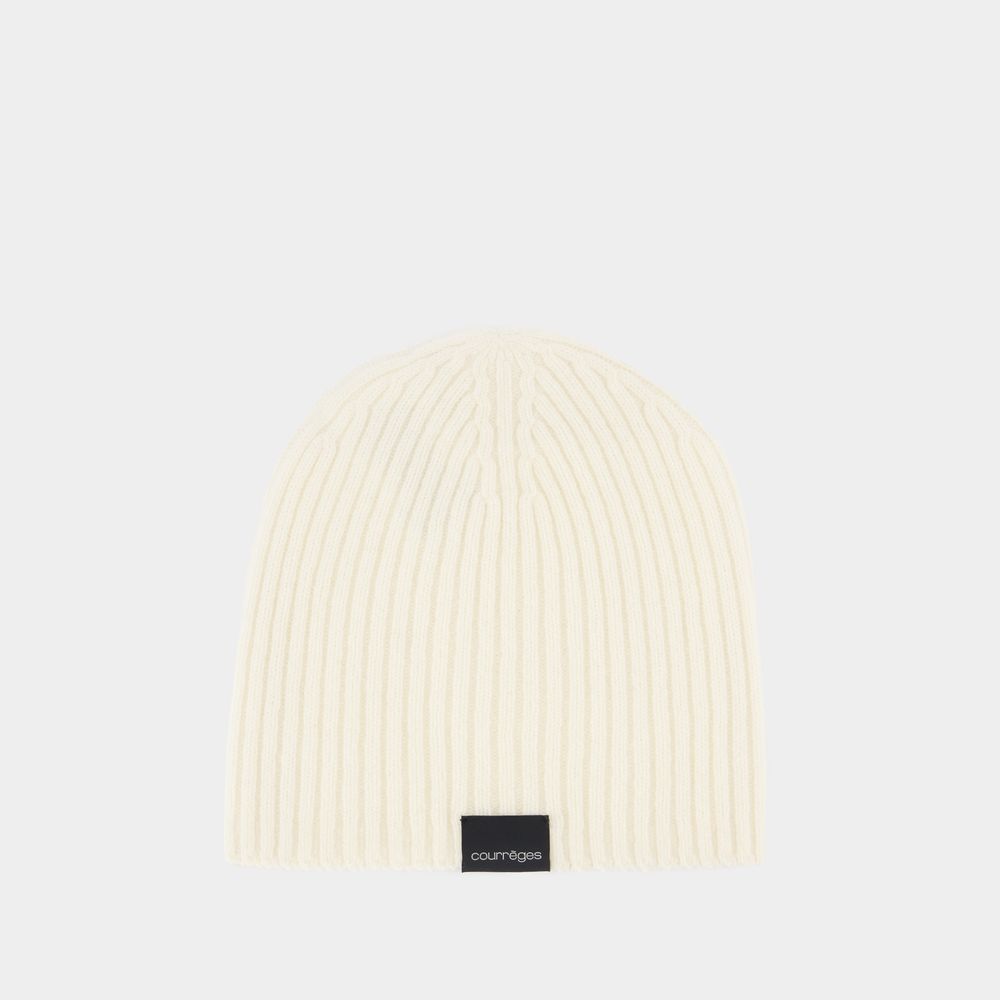 COURRÈGES AC RIBBED BEANIE - COURREGES - WOOL - NEUTRAL 