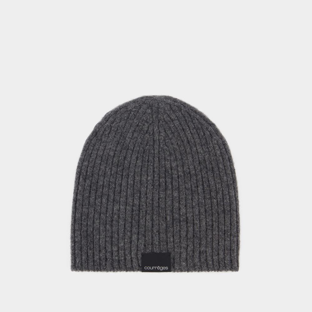 COURRÈGES AC RIBBED BEANIE - COURREGES - WOOL - GREY 