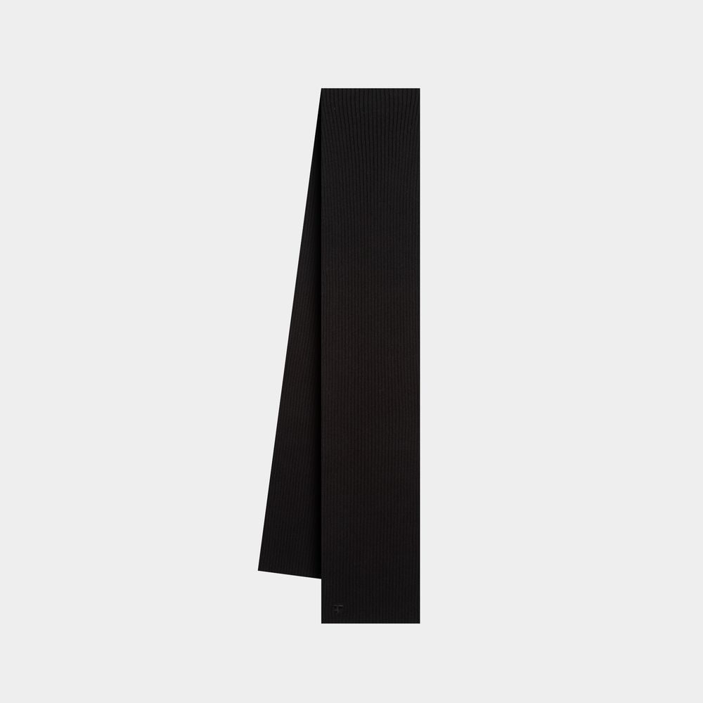 Shop Courrèges Ac Ribbed Scarf - Courreges - Wool - Black