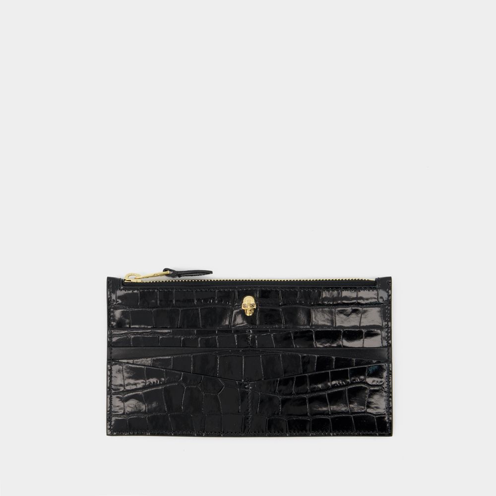 Shop Alexander Mcqueen Flat Zip W/cc Wallet -  - Black - Leather