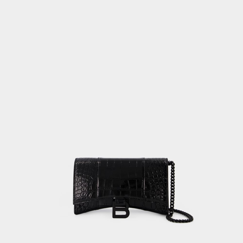 Photos - Women Bag Balenciaga Hourglass Wallet on chain -  - Leather - Black 