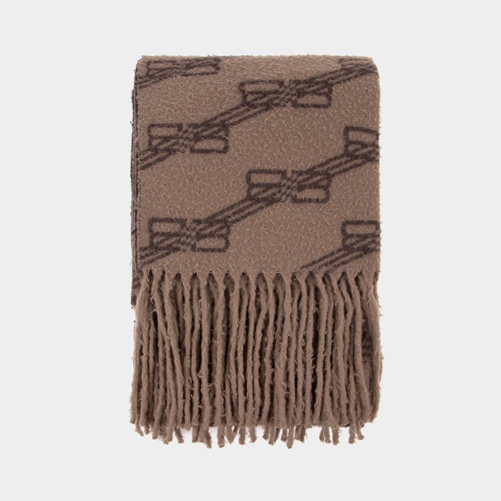 Shop Balenciaga Sc All Over Blanket Scarf -  -  Beige/brown - Wool