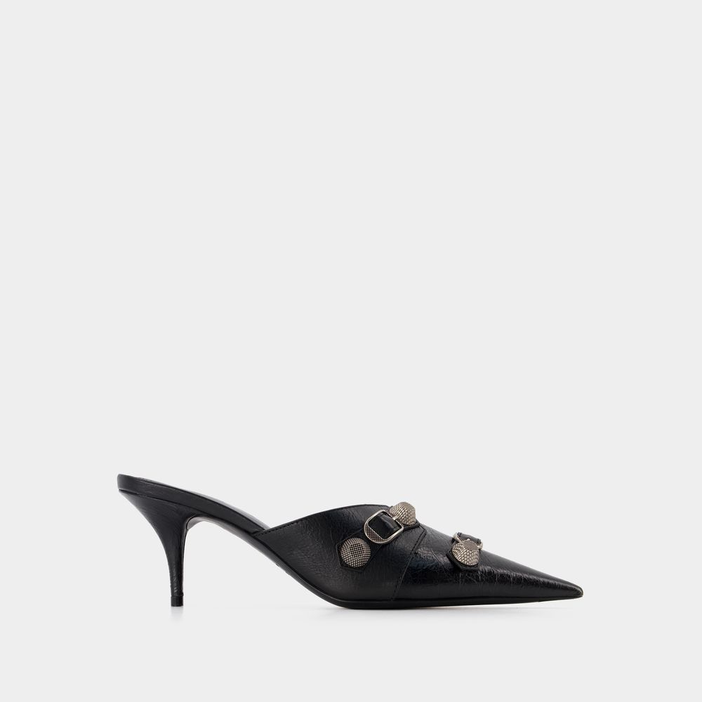Balenciaga Cagole 90 Pointed Mules In Lamb Leather In Black