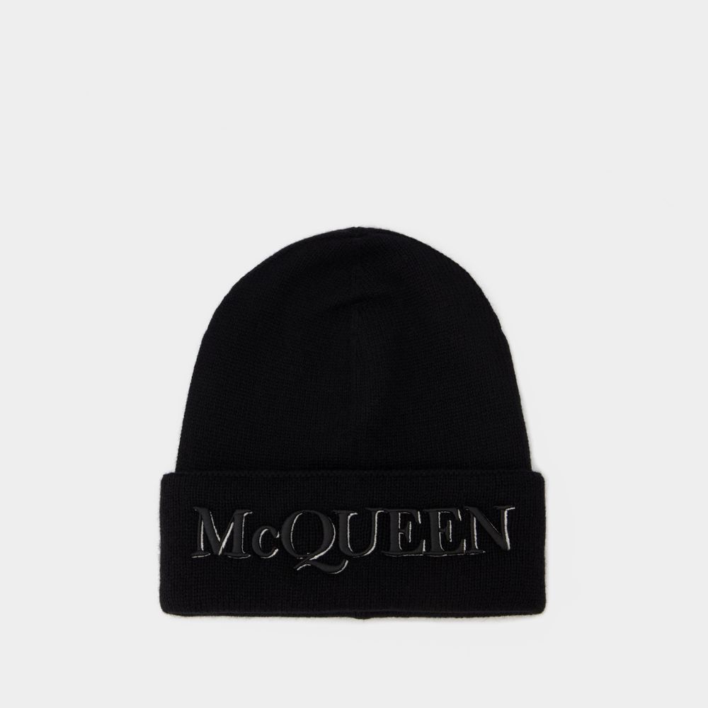 Alexander Mcqueen Logo Beanie - - Cashmere - Black In Black