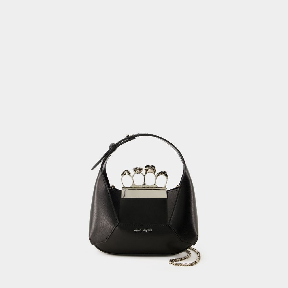 Shop Alexander Mcqueen Jewelled Hobo Mini Bag -  - Leather - Black