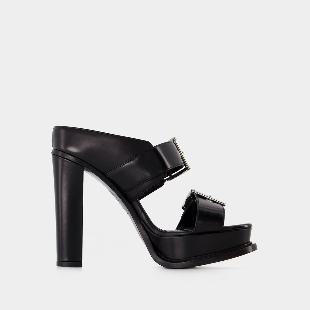 Shop Alexander Mcqueen Leath S.leath Sandals -  - Leather - Black/silver