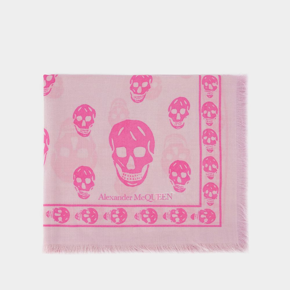 Shop Alexander Mcqueen Ca Skull 104x120 Scarf -  -  Pink - Wool In Multicoloured