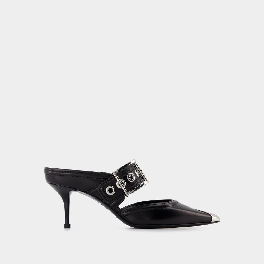 Shop Alexander Mcqueen Oversized Sandals -  - Black/silver - Leather