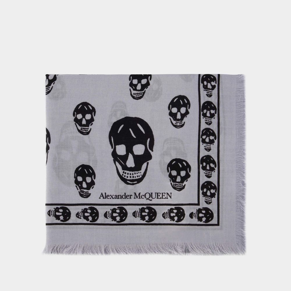 Shop Alexander Mcqueen Ca Skull 104x120 Scarf -  - Blue/black - Wool In Multicoloured