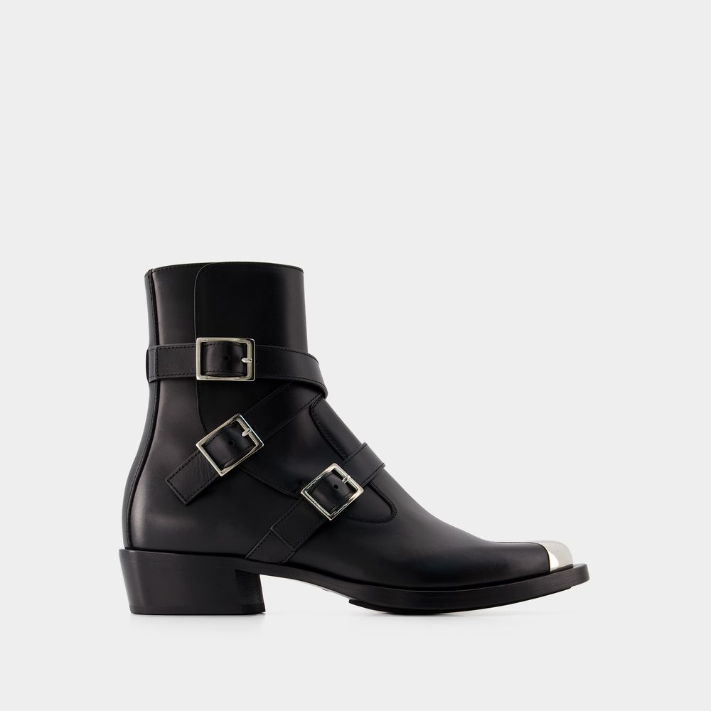Alexander Mcqueen Punk Ankle Boots -  - Leather - Black/silver