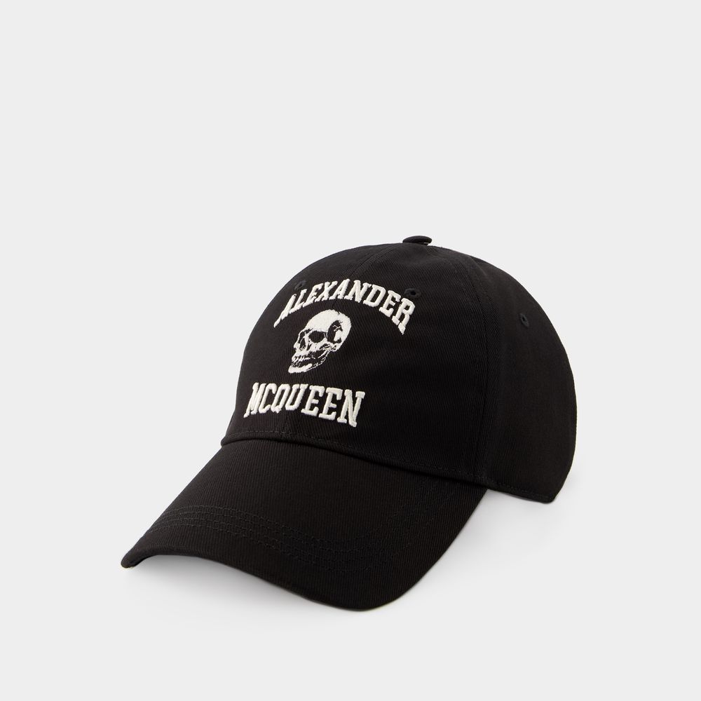 Shop Alexander Mcqueen Varsity Skull Cap -  - Cotton - Black/ivory