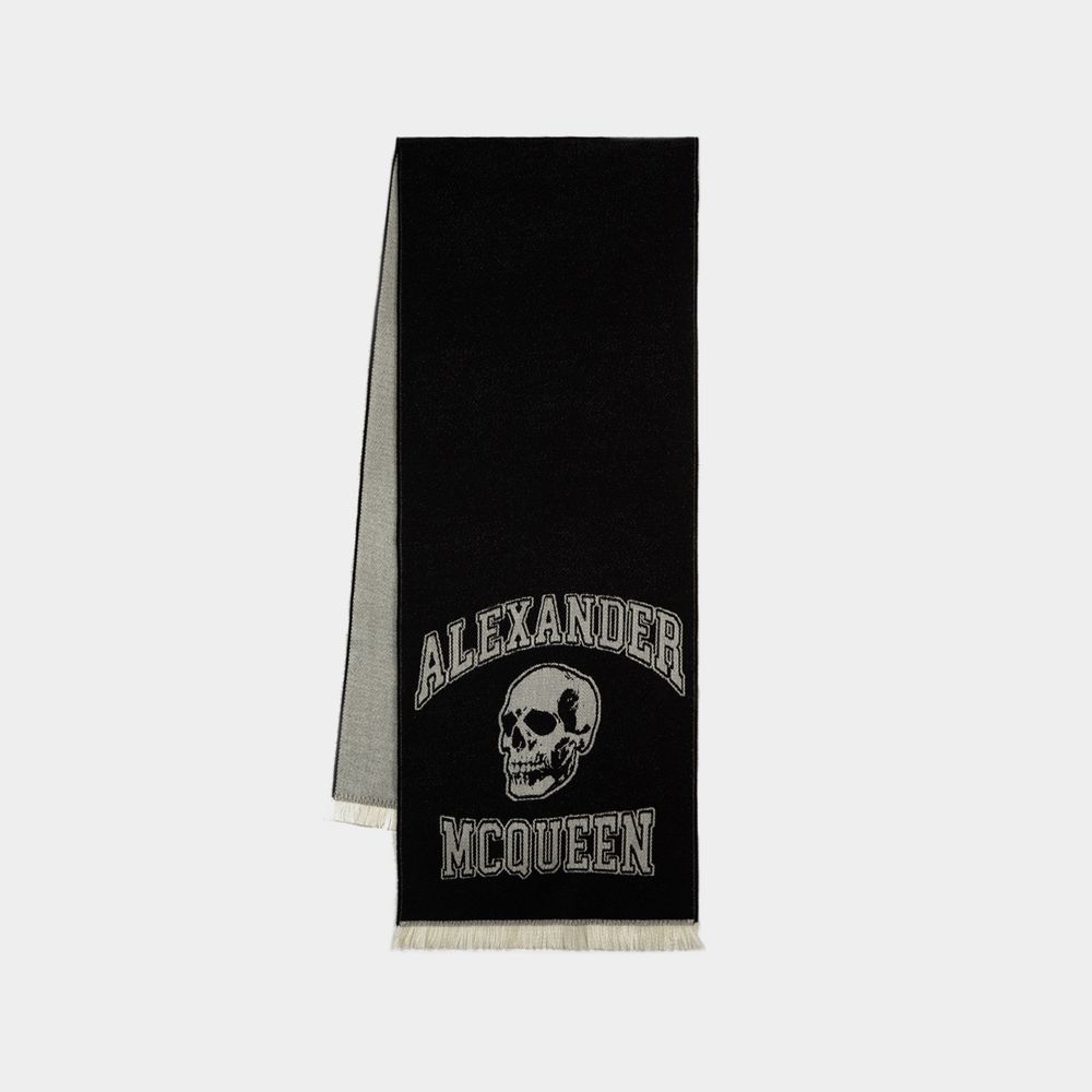 Alexander Mcqueen Varsity Logo Skul Scarf -  - Wool - Black/ivory