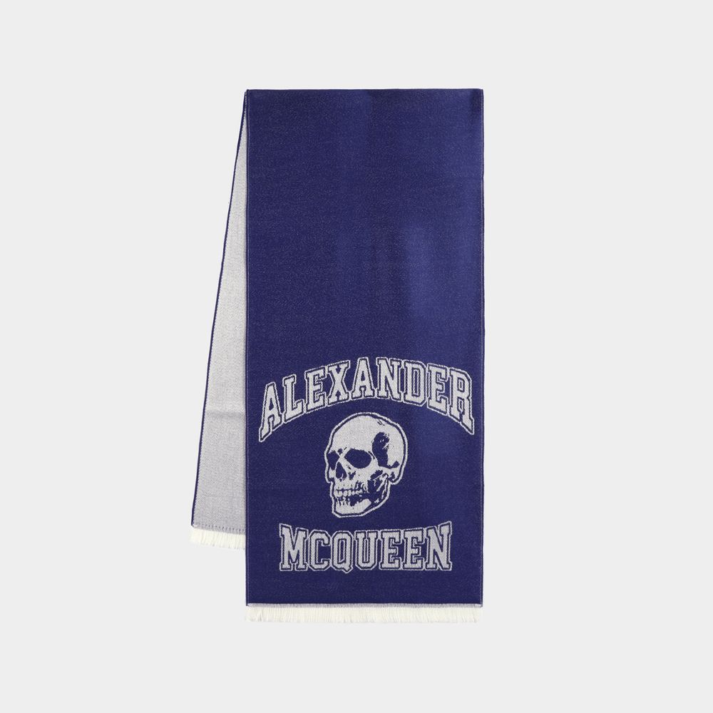 Alexander Mcqueen Varsity Skull Logo Scarf -  - Wool - Blue