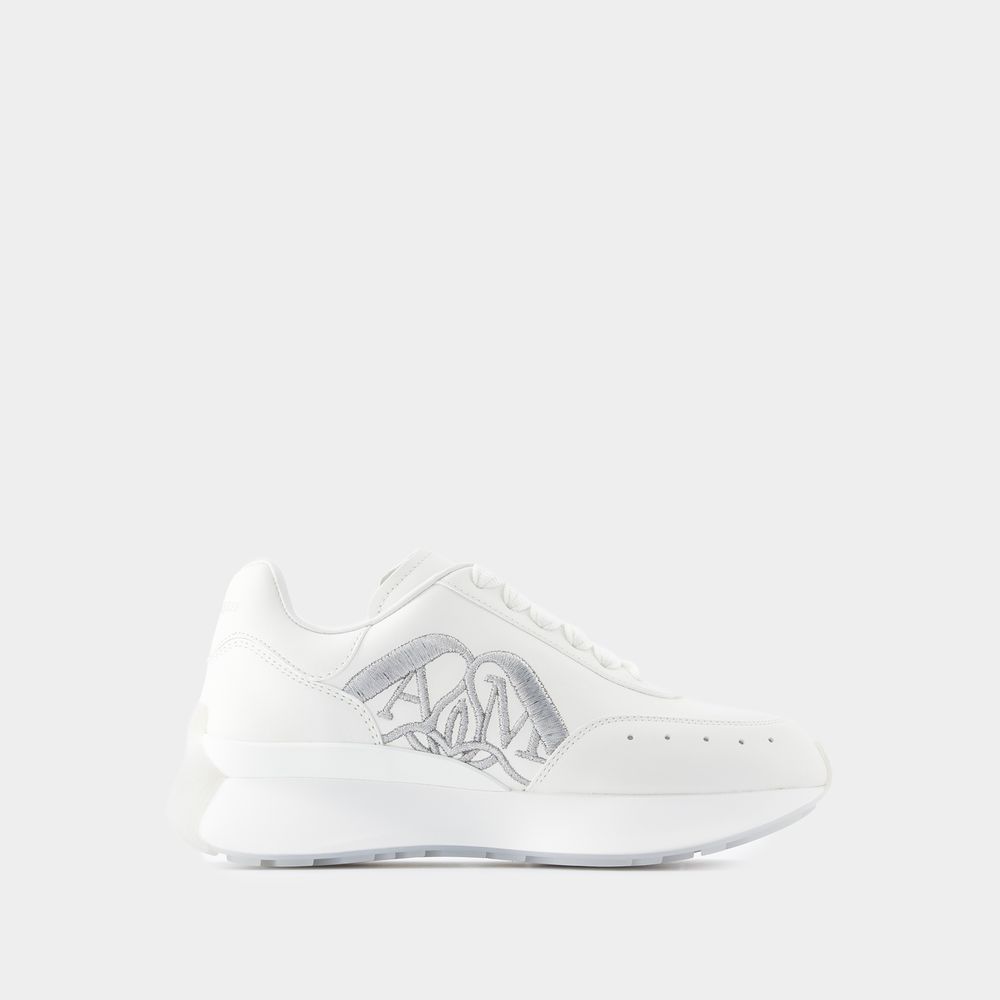 Shop Alexander Mcqueen Sneakers Sprint Runner -  - Cuir - Blanc/argenté In White