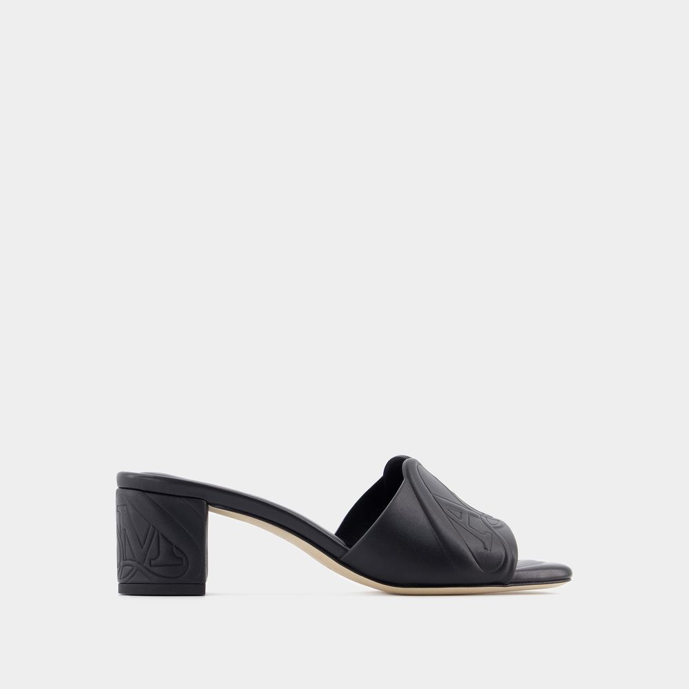 Shop Alexander Mcqueen Seal Heeled Sandals -  - Leather - Black