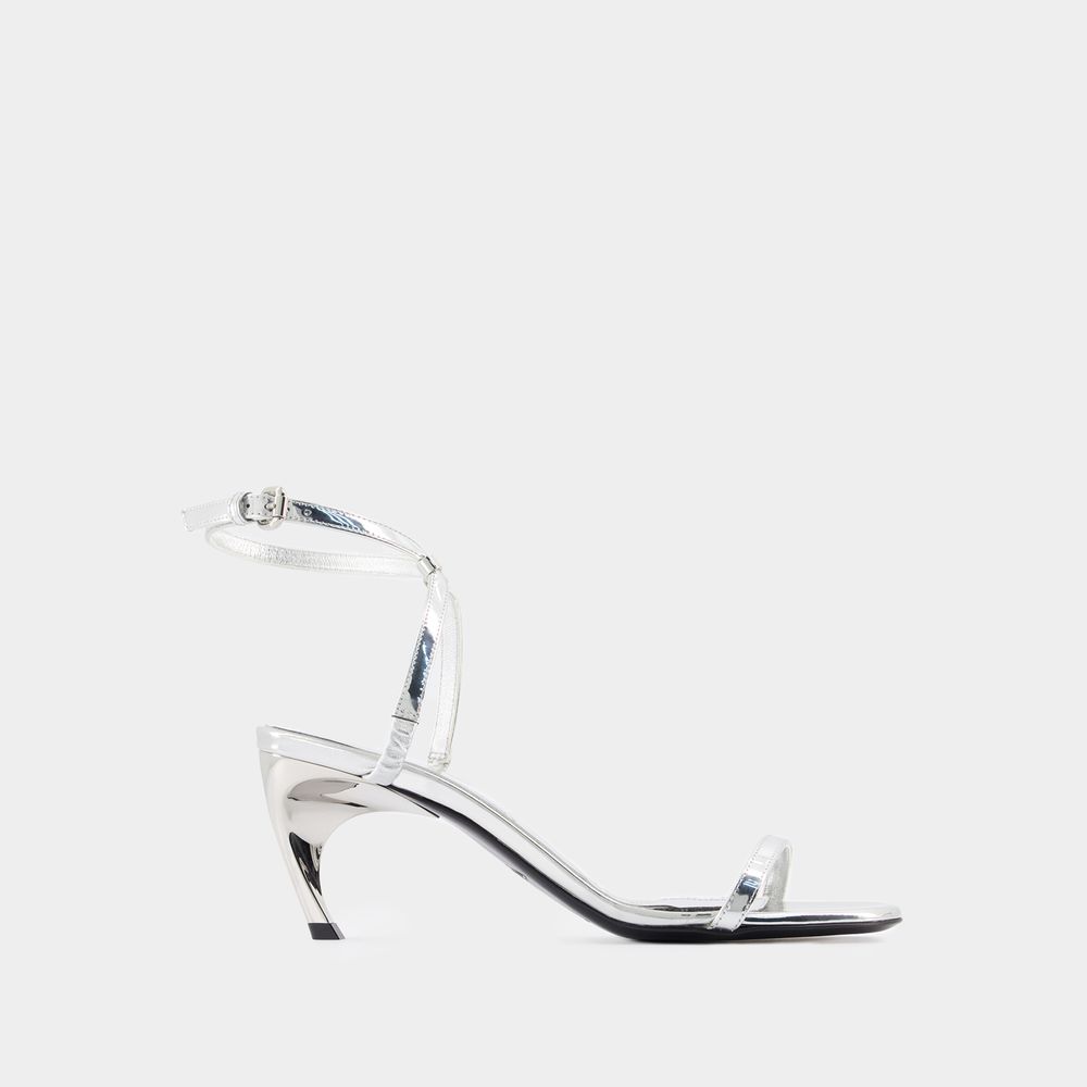 Alexander Mcqueen Seal Heeled Sandals -  - Leather - Silver In Grey