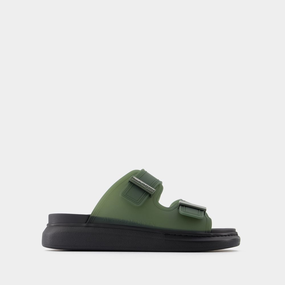 Shop Alexander Mcqueen Rubber Sandals -  - Calfskin - Khaki