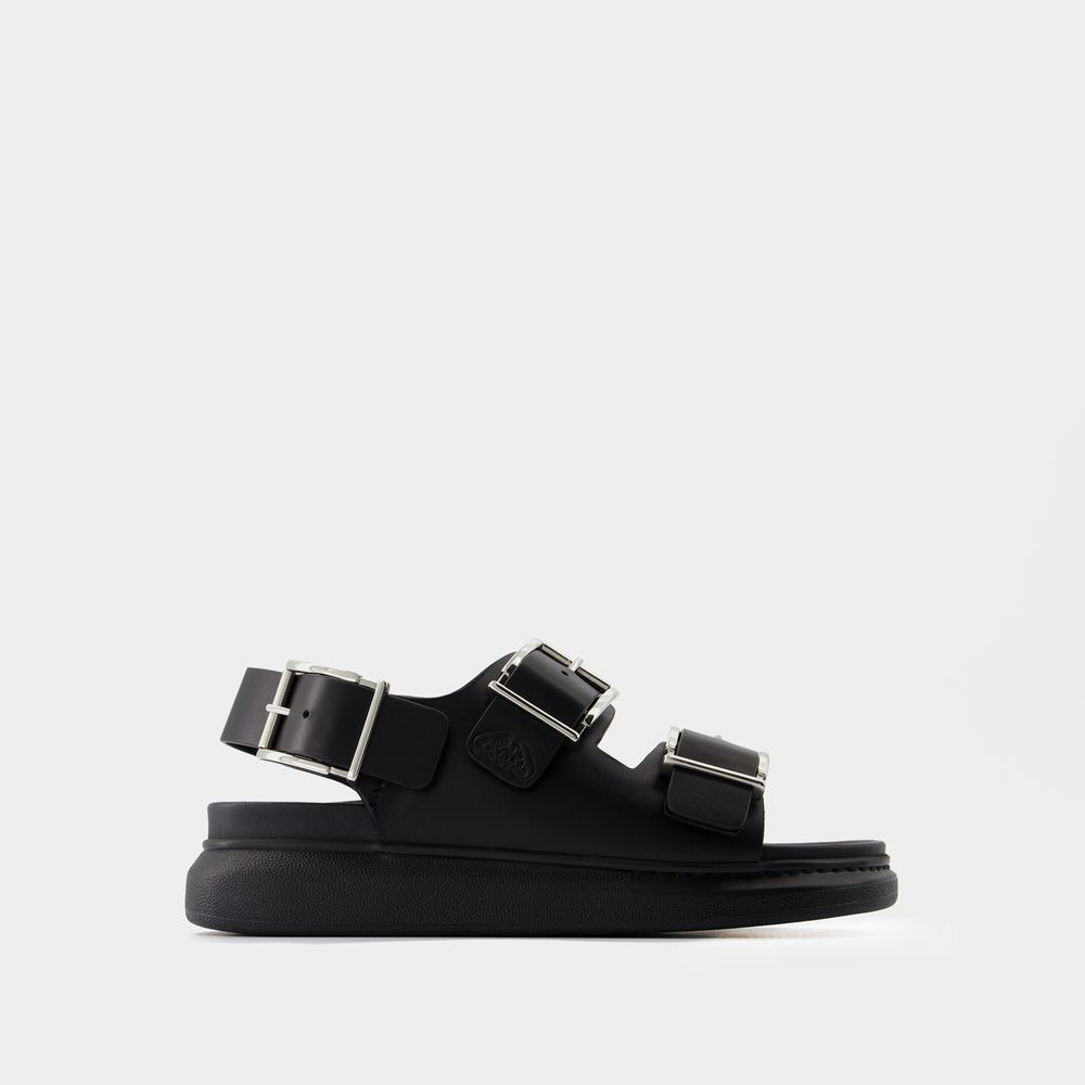 Shop Alexander Mcqueen Seal Sandals -  - Calfskin - Black
