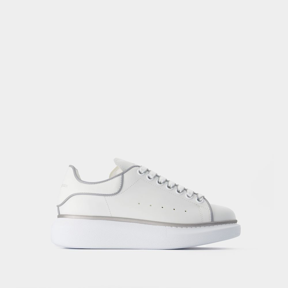 Alexander Mcqueen White Oversized Sneakers With Silver Piping In White