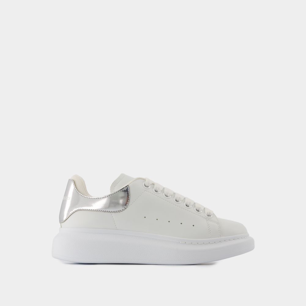 Alexander Mcqueen Chunky Sole Oversized Sneakers With Metallic Heel Tab In White