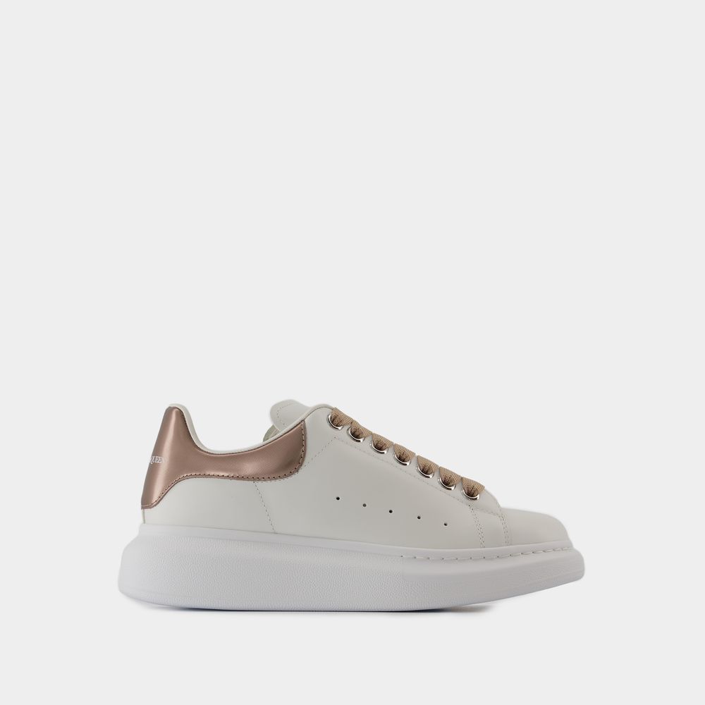 Alexander Mcqueen Women White Sneakers With Platform And Metallic Heel Tab In Leather Woman In White