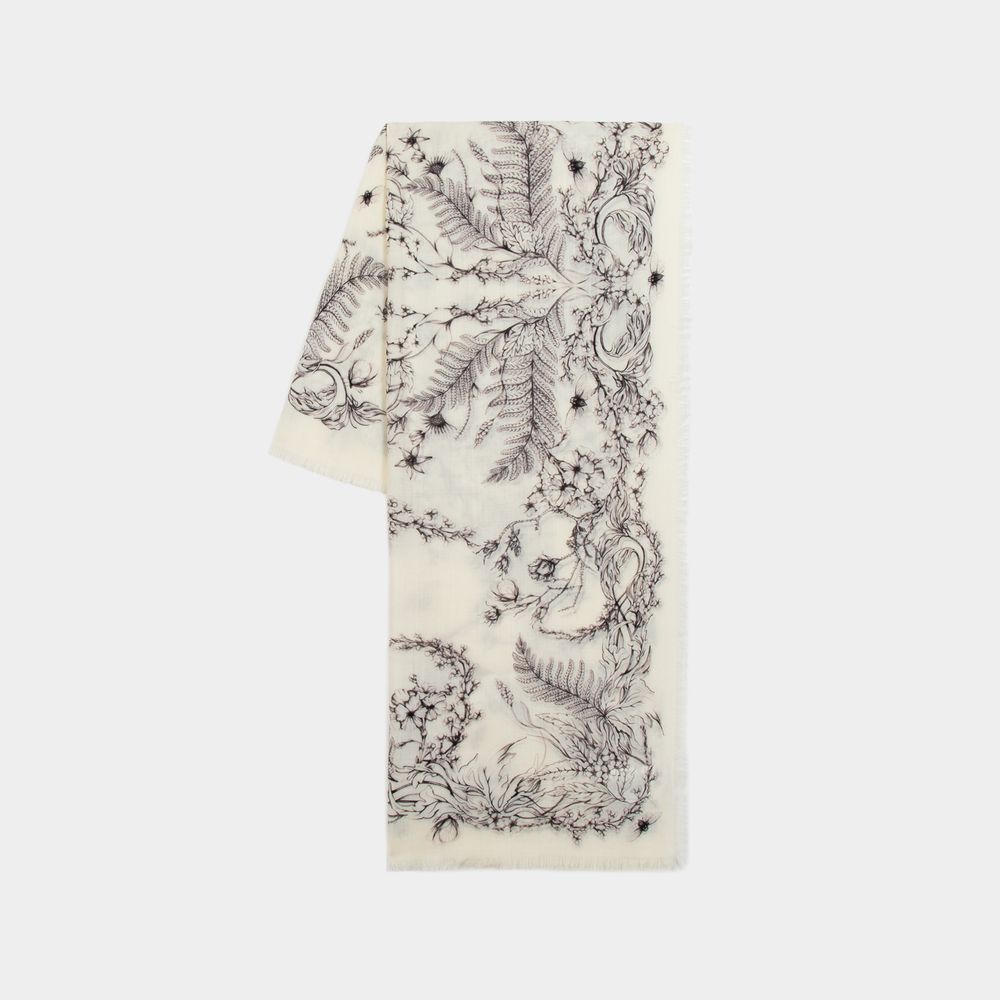 Shop Alexander Mcqueen Fern Skull Scarf -  - Wool - Ivory/black In Neutral