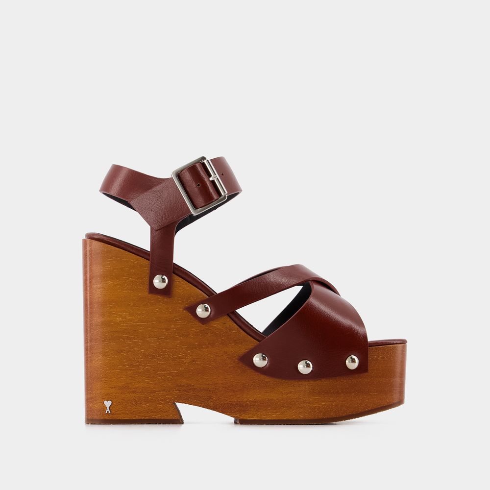 Shop Ami Alexandre Mattiussi Strappy Sandals - Ami Paris - Cognac - Leather In Brown